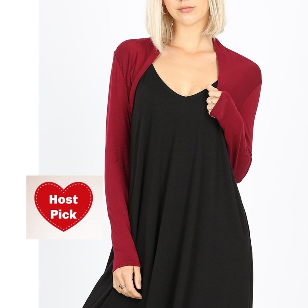 Long Sleeve Bolero Topper with side shirring - Cabernet